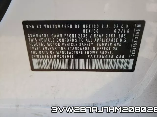 3VW2B7AJ7HM208028 фото 2