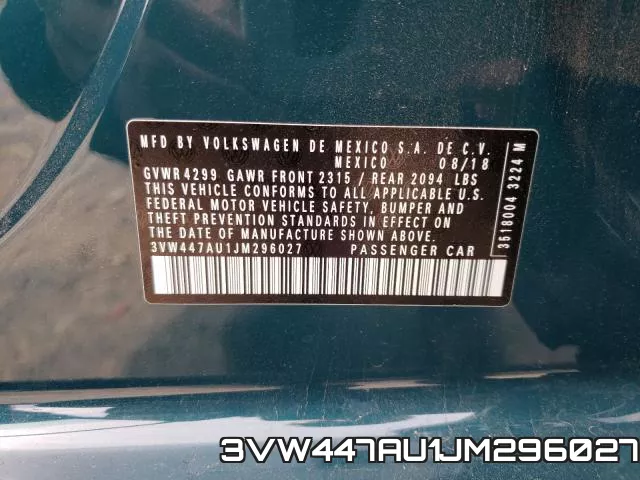 3VW447AU1JM296027 фото 2