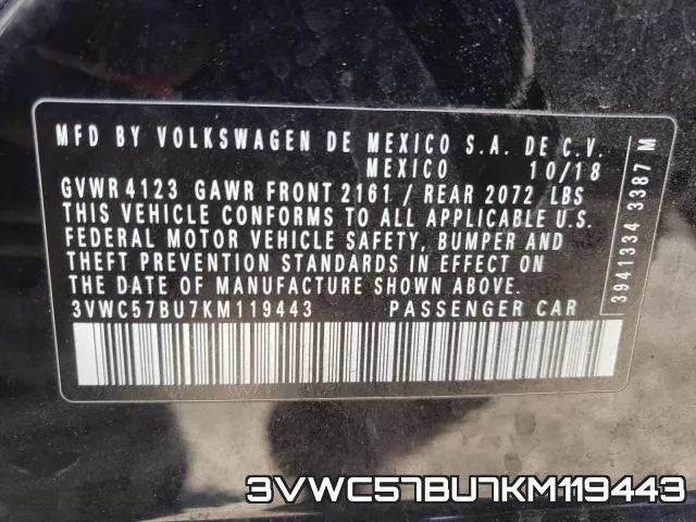 3VWC57BU7KM119443 фото 2