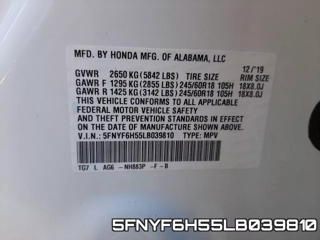 5FNYF6H55LB039810 фото 2