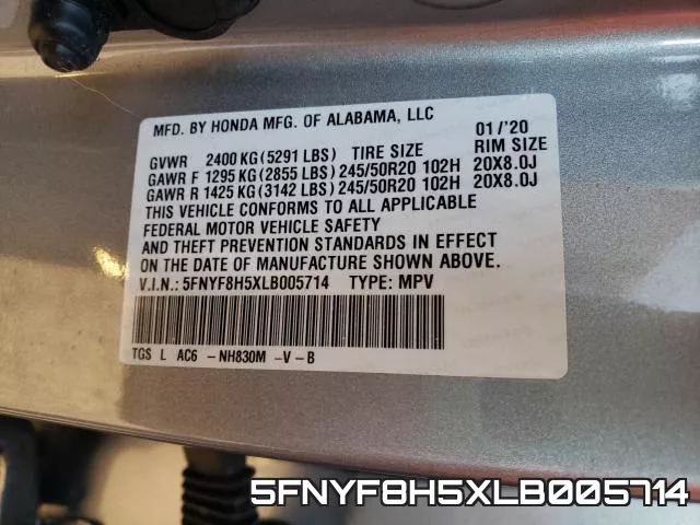 5FNYF8H5XLB005714 фото 2