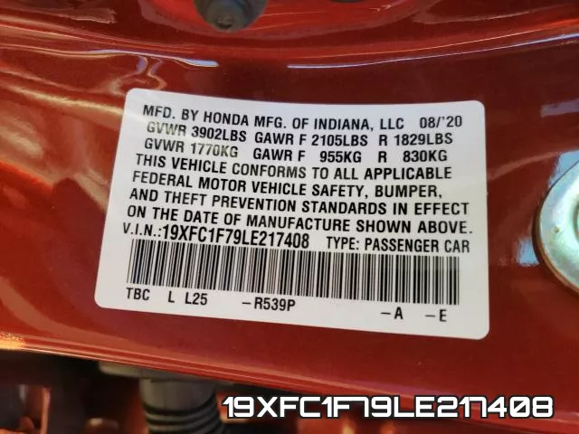 19XFC1F79LE217408 фото 2