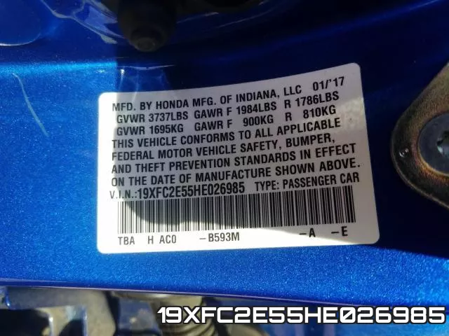 19XFC2E55HE026985 фото 2