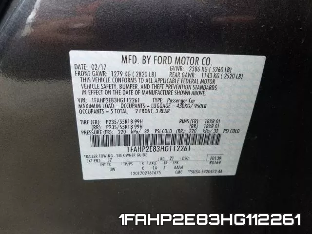 1FAHP2E83HG112261 фото 2