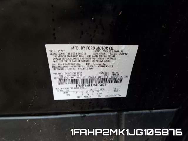1FAHP2MK1JG105876 фото 2