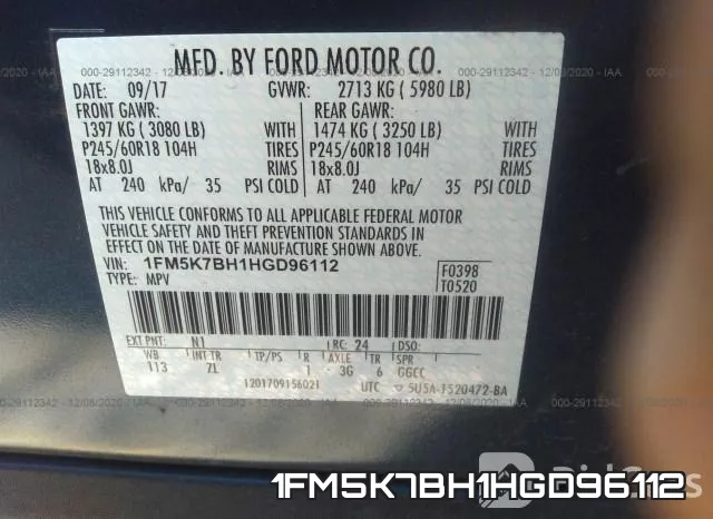 1FM5K7BH1HGD96112 фото 10