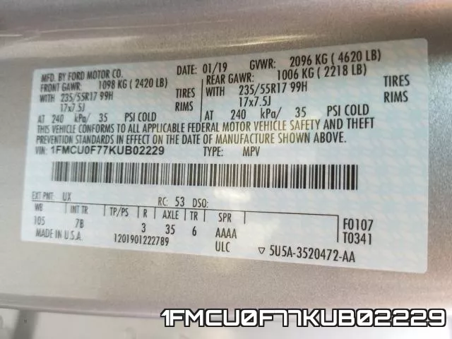 1FMCU0F77KUB02229 фото 2