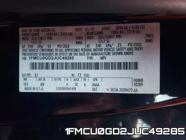 1FMCU0GD2JUC49285 фото 2