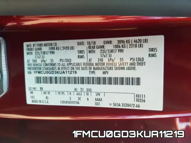 1FMCU0GD3KUA11219 фото 2