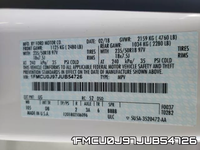 1FMCU0J97JUB54726 фото 2