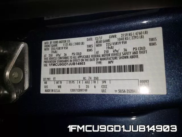 1FMCU9GD1JUB14903 фото 2