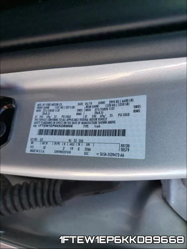 1FTEW1EP6KKD89668 фото 2