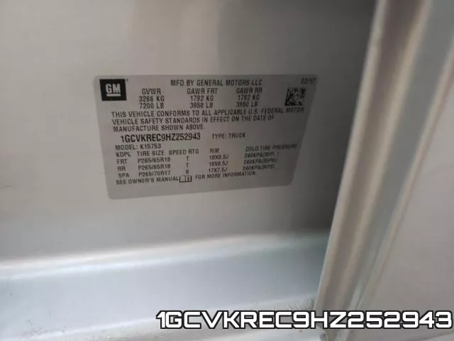 1GCVKREC9HZ252943 фото 2