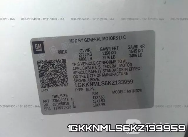 1GKKNMLS6KZ133959 фото 9