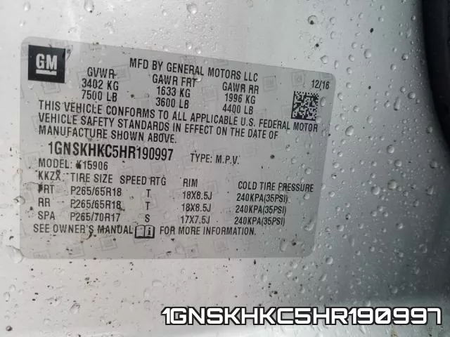 1GNSKHKC5HR190997 фото 2