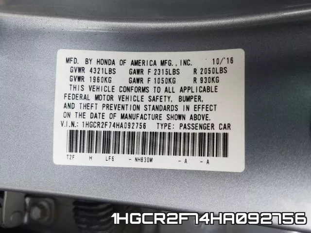 1HGCR2F74HA092756 фото 2