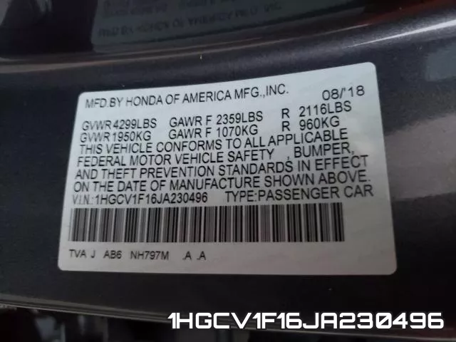 1HGCV1F16JA230496 фото 2
