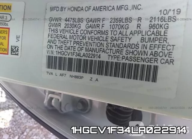 1HGCV1F34LA022914 фото 10