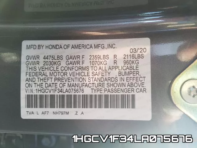 1HGCV1F34LA075676 фото 2