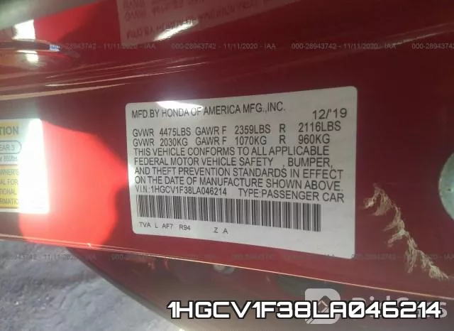 1HGCV1F38LA046214 фото 8