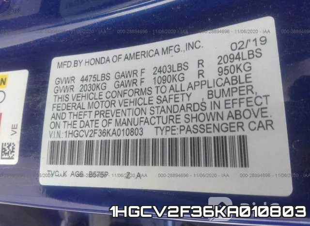 1HGCV2F36KA010803 фото 9