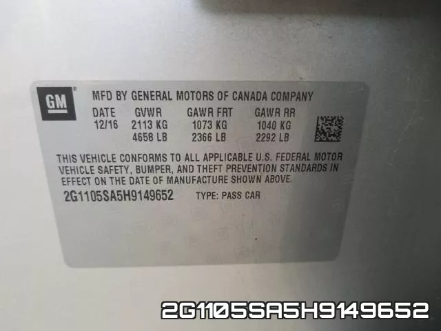 2G1105SA5H9149652 фото 2