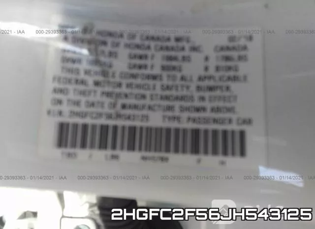 2HGFC2F56JH543125 фото 10