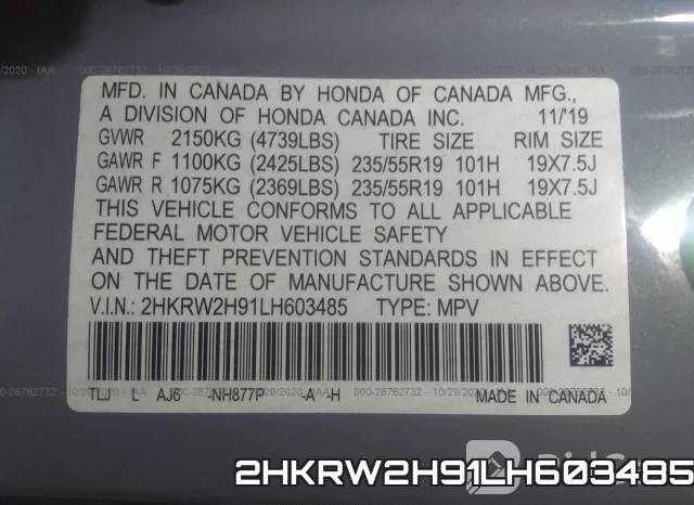 2HKRW2H91LH603485 фото 10