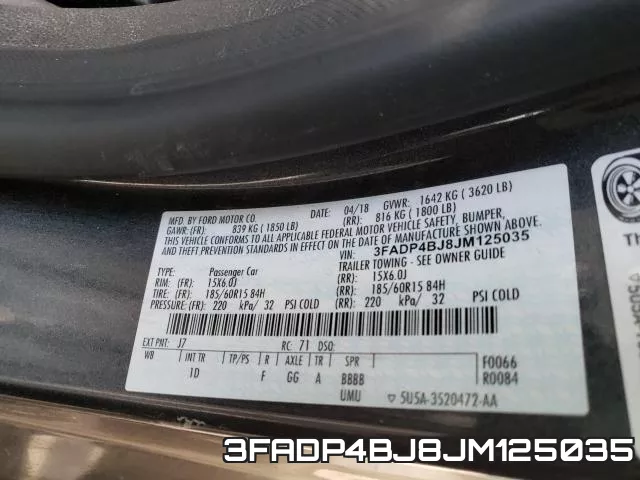 3FADP4BJ8JM125035 фото 2