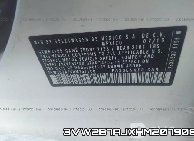 3VW2B7AJXHM207908 фото 9