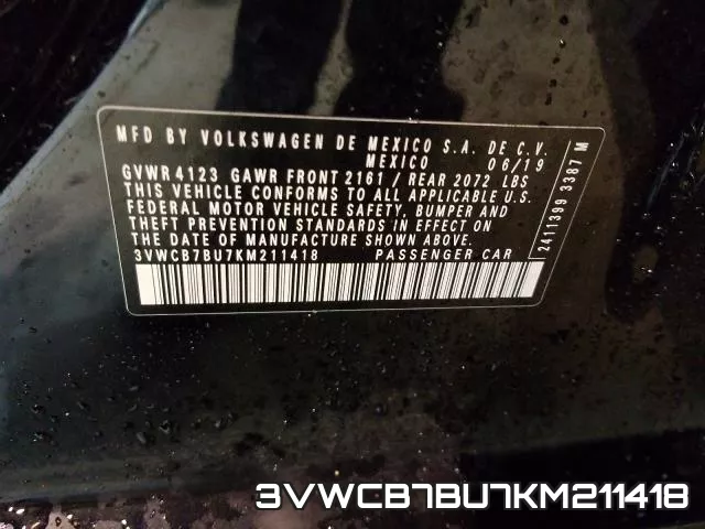 3VWCB7BU7KM211418 фото 2
