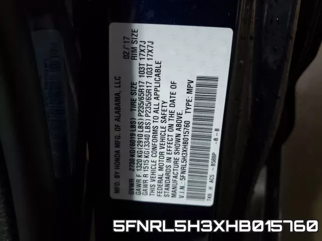 5FNRL5H3XHB015760 фото 2