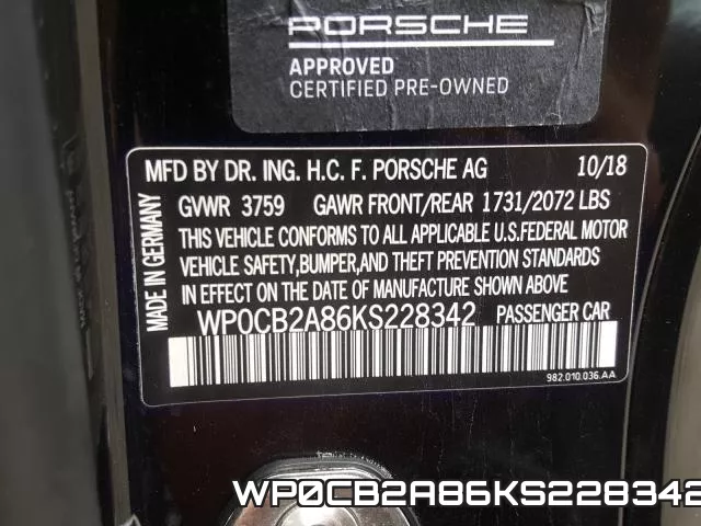 WP0CB2A86KS228342 фото 2