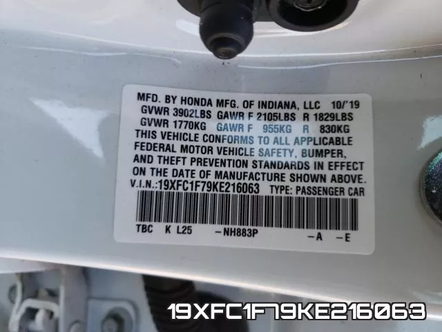 19XFC1F79KE216063 фото 2