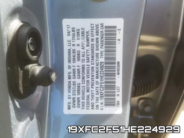 19XFC2F51HE224929 фото 2