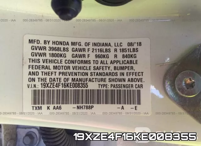19XZE4F16KE008355 фото 7