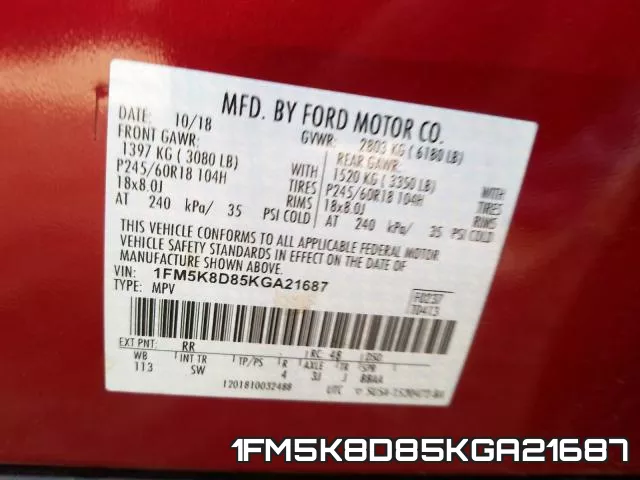 1FM5K8D85KGA21687 фото 2