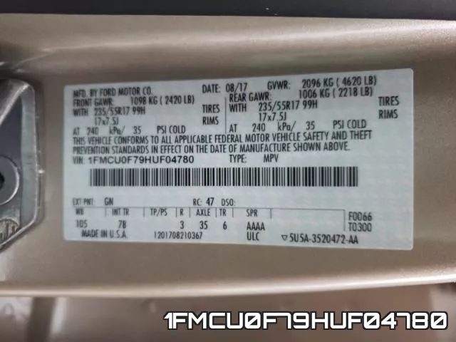 1FMCU0F79HUF04780 фото 2