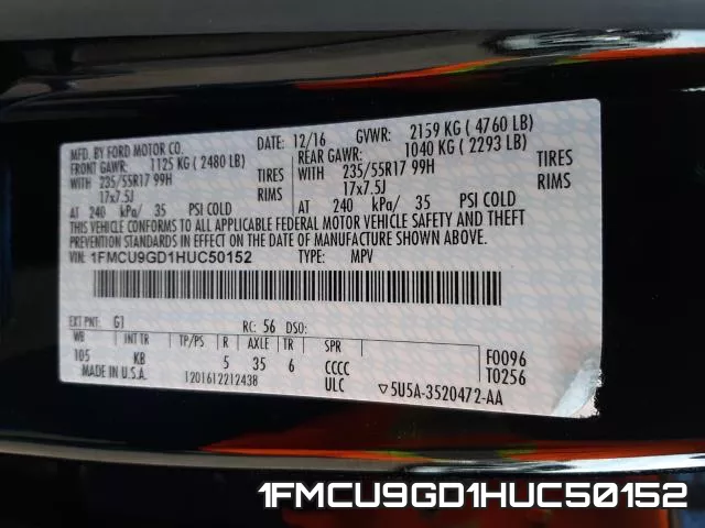 1FMCU9GD1HUC50152 фото 2