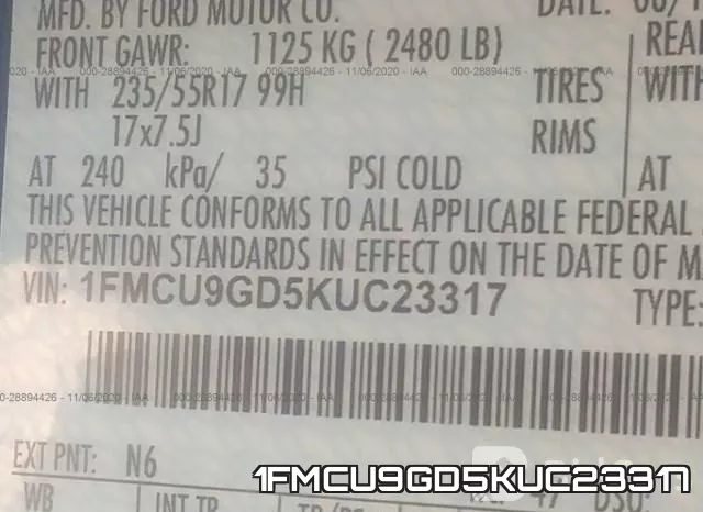 1FMCU9GD5KUC23317 фото 10