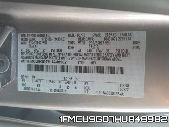 1FMCU9GD7HUA48982 фото 2
