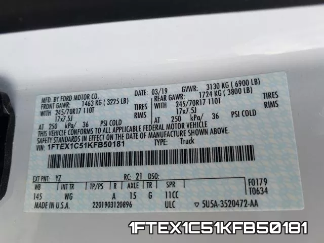 1FTEX1C51KFB50181 фото 2