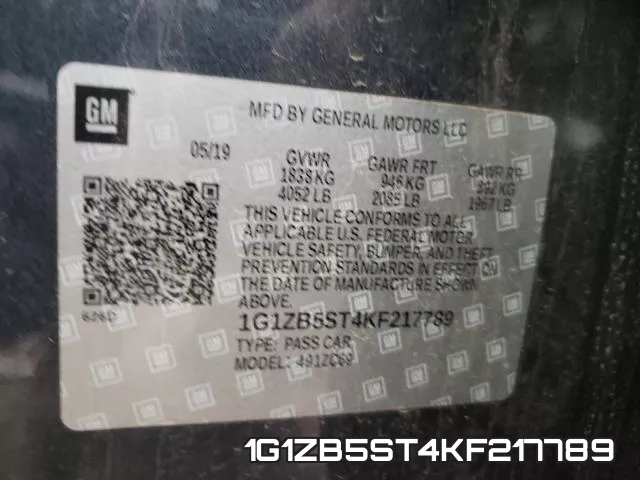 1G1ZB5ST4KF217789 фото 2