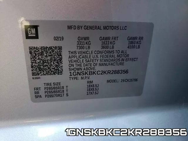 1GNSKBKC2KR288356 фото 2