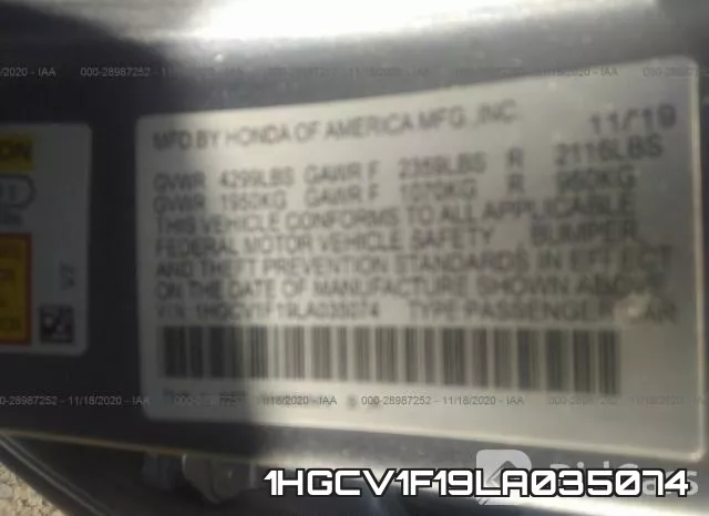 1HGCV1F19LA035074 фото 9