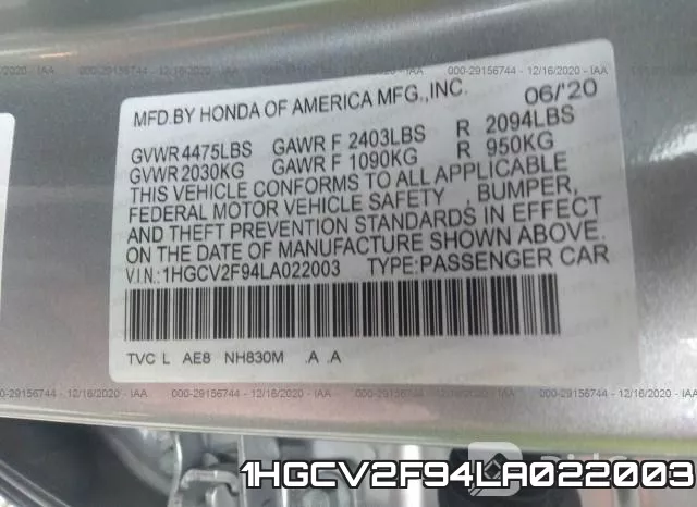 1HGCV2F94LA022003 фото 9