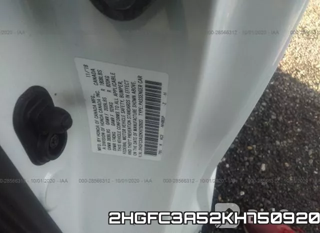 2HGFC3A52KH750920 фото 9