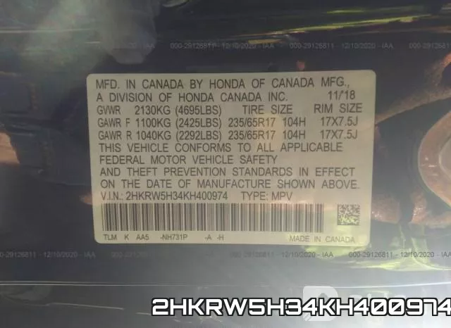 2HKRW5H34KH400974 фото 10