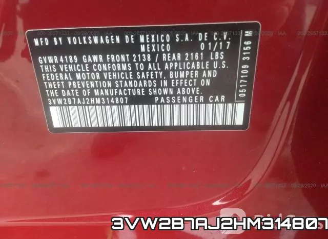 3VW2B7AJ2HM314807 фото 9