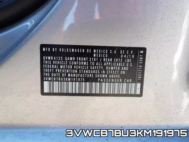 3VWCB7BU3KM191975 фото 2